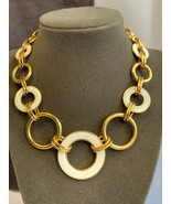 Vtg Crown Trifari Necklace 18&quot; Costume Jewelry Goldtone Enamel Rings - £31.15 GBP
