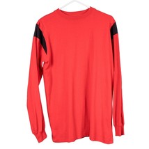 Majestic TShirt M Mens Red Black Colorblock Long Sleeve Crew 100% Cotton... - £15.46 GBP