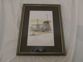 Local Pickup Unique Hand Draw Ing Windmills Small Farm Barn On A Wind Day Signed - £46.18 GBP