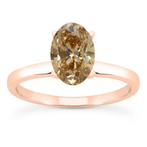 Oval Shape Diamond Solitaire Wedding Ring Brown Color 14K Rose Gold SI1 1 Carat - £1,489.99 GBP