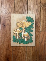 Vintage Retro 70s MCM Folk Art Decor Mushroom Painting Wood Hand Painted - $17.81