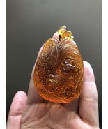 Natural Burmese Amber Myanmar Amber necklace Phoenix Bird Handmade Pendant - $675.66 CAD