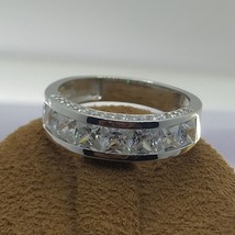 Mens 925 Sterling Silver Princess Cut Simulated Diamond Wedding Band Ring - £42.63 GBP