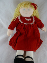 Vintage Eden Toys 17&quot; Cloth Doll blonde hair Red velveteen dress Rare hard to fi - £26.83 GBP