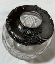 Antique Vanity Hair Pin Receiver Cut Glass With Ornate Silver Lid - $101.54