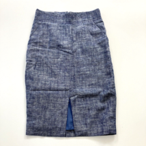 Ann Taylor Women Blue Chambray Linen Pencil Skirt Pockets 0P - £10.09 GBP