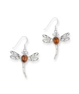 Outlander Inspired Dragonfly Silver Drop Earrings with Amber - £38.74 GBP