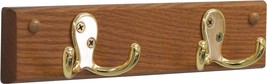 Medium Oak 2 Double Prong Hook Rail/Coat Rack Made Of Wooden Mallet, Brass. - £33.47 GBP