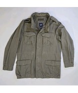 Gap Jacket Mens Military Green Coat Size XL Tall Heavy Cotton Packable Hood - $48.38