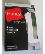2 Hanes Originals Men&#39;s T-Shirts Crew Neck Stretch Large Greens - £15.76 GBP
