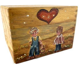 Wood Box Hand Painted Trinket Treasure Chest Dovetailed Country Hedberg Vintage - £29.38 GBP