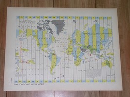 1949 Vintage Map Of World Time Zones / Sea Oc EAN Transportation Main Ship Routes - £15.76 GBP