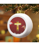 Christmas Ball Ornament &quot;A Cross Christmas&quot; with a Tree or Bells on back - $307.84 MXN