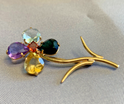 Vtg 10K Yellow Gold Flower Booch Pin 2.95g Fashion Jewelry Multicolor St... - £197.80 GBP