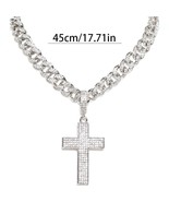 Cuban Link Cross Necklace Chain Ice Out Women Men Luxury Rhinestone Pend... - £27.08 GBP