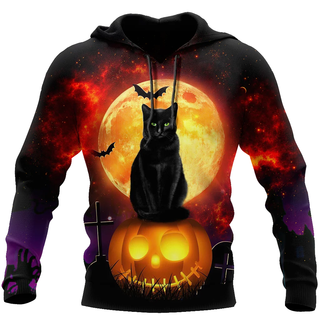 CLOOCL  Black Cat 3D All Over Printed Autumn Men Hoodies Unisex Casual Pullovers - £136.60 GBP