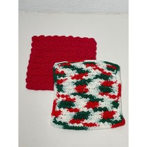 Handmade Square Crochet Washcloth Dish Washing Scrubbies Knit Red Green - £11.88 GBP