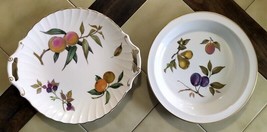 Lot (2) ROYAL WORCESTER Evesham Gold Dishes:  Handled Cake Plate &amp; Pie Dish - $39.10