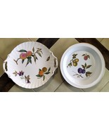 Lot (2) ROYAL WORCESTER Evesham Gold Dishes:  Handled Cake Plate &amp; Pie Dish - $39.10