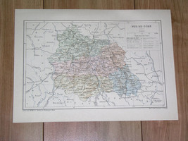 1887 Original Antique Map Of Department Of PUY-DE-DOME CLERMONT-FERRAND / France - £19.59 GBP