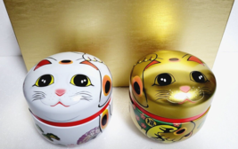 Beckoning cat Tea Can Set Tin Case Manekineko Japan Style - £43.81 GBP
