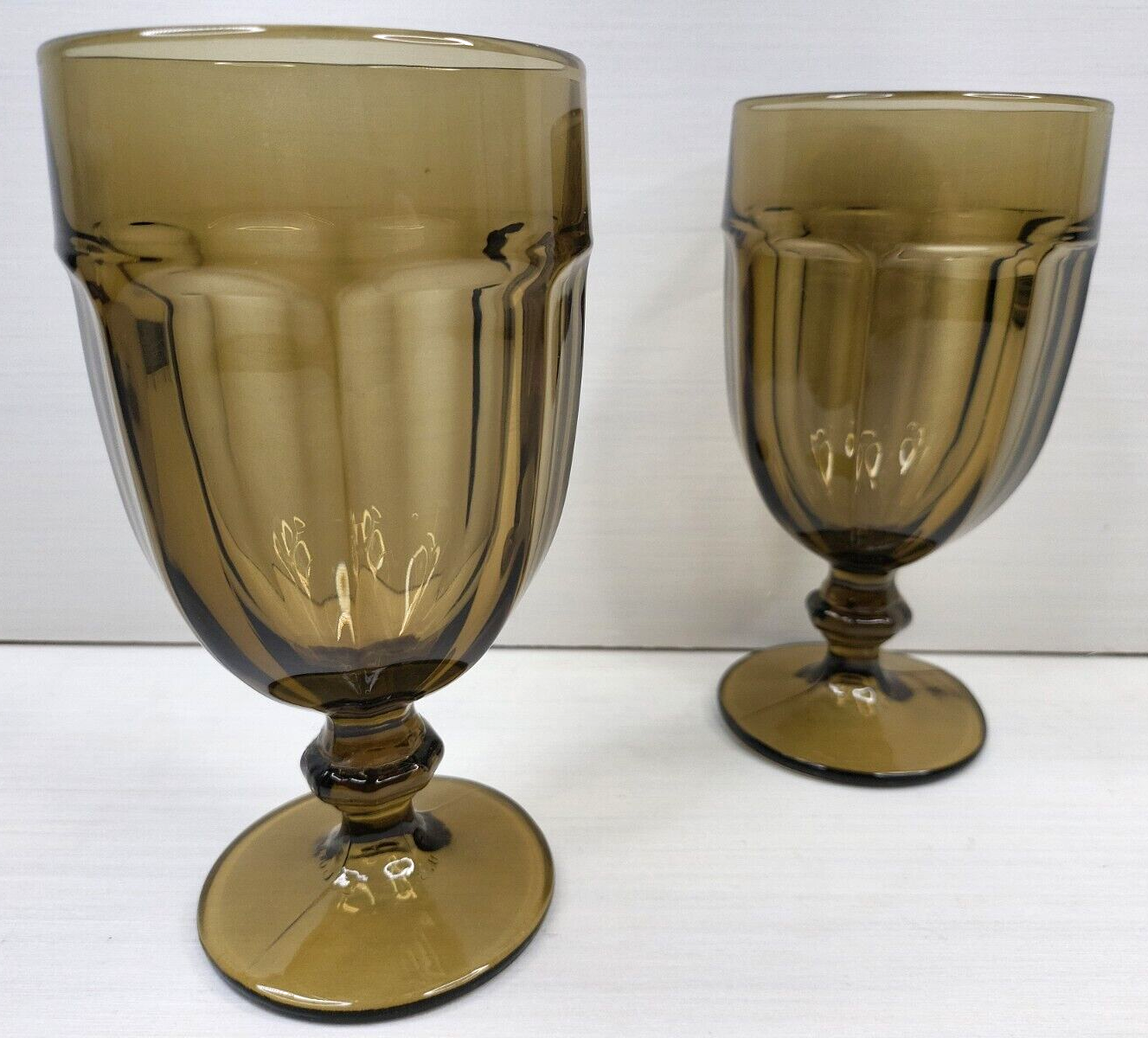 2 Libbey Gibraltar Mocha Brown Iced Tea Glasses Set 7&quot; Duratuff Paneled ... - $29.67