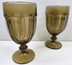 2 Libbey Gibraltar Mocha Brown Iced Tea Glasses Set 7&quot; Duratuff Paneled Goblets - £23.17 GBP