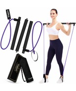 Pilates Bar Kit With 2 Latex Exercise Resistance Bands For Portable Home... - $53.99