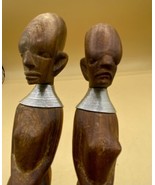 Vintage Hand Carved Neck Rings African People Salad Tongs Wood Fork Spoo... - $17.81