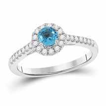 14kt White Gold Womens Round Blue Topaz Diamond Solitaire Ring 5/8 Cttw - £594.76 GBP