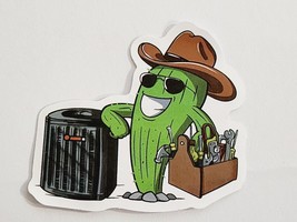 Cartoon Cactus with Toolbox Standing Next to AC Unit Sticker Decal Embel... - $2.42
