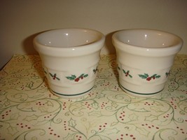 Longaberger Pottery Traditional Holly Set Of 2 Votive Candle Holders - £10.40 GBP