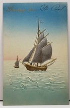 Sailing Beautiful Gold Gild Sailboat &amp; Silvered Sails Embossed Airbr Pos... - $10.95