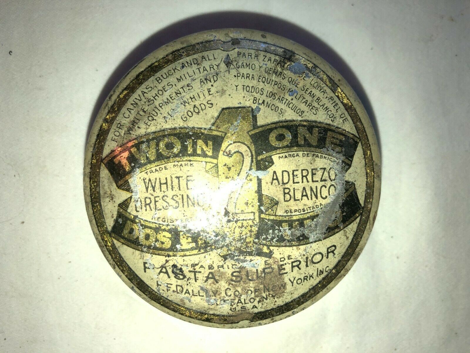 Vintage Advertising Tin Pasta Superior White Dressing Shoe Polish - £9.43 GBP