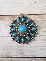 Vintage Pendant - Silver Tone &amp; Turquoise Tone 1.5&quot; - No Chain Included - $16.99