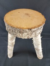 Handmade Real Birch Wood 3 Legged Stool Cabin Furniture Tree Grain Rings 18&quot;H - £257.38 GBP