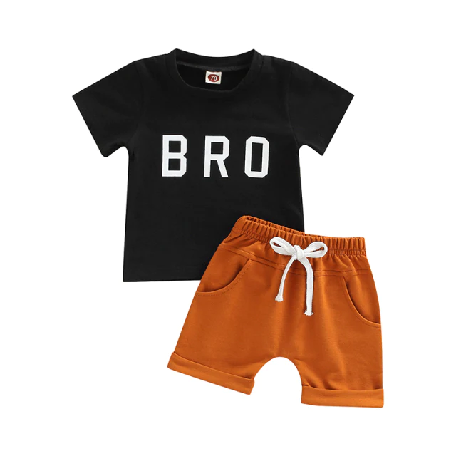 Boy&#39;s Size 3-6 Months  2 Piece Newborn Infant  Black/ Orange BRO Shorts Set - £15.95 GBP