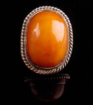 HUGE Vintage amber Ring / sterling silver - statement jewelry - size 7 - BIG jew - £263.88 GBP