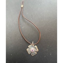 PANDORA 925 STERLING SILVER LEATHER SHAMROCK WITH PURPLISH GEM CHARM SKY - $38.61