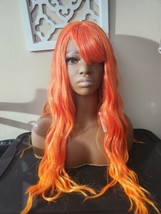 BUFASHION 21&quot; Women&#39;s Long Ombre Orange Wig Pastel Wavy Wig With Air Bangs... - £13.00 GBP