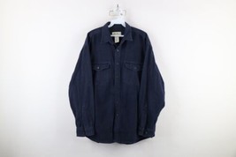 Vtg 90s Eddie Bauer Mens Large Faded Chamois Cloth Collared Button Shirt Blue - $54.40