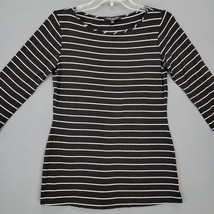 Green Envelope Women Shirt Size M Black Classic Stripe 3/4 Sleeve Round Neck Top - £7.95 GBP