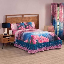 Swans &amp; Flowers Reversible Bedspread Set Sheet Set And Curtains 12 Pcs King Size - £183.12 GBP