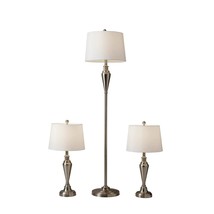 Adesso 1583-22 Glendale 3-Piece Floor Lamp Set, 59.5 in./25.5 in., 150W, Brushed - £160.17 GBP