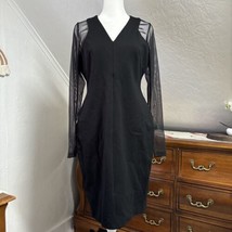 Calvin Klein Sheath Long Sleeve Dress Sheer Sleeves Black Sz Petite 8 V-... - $35.15