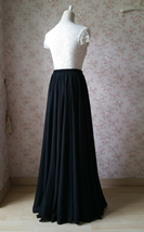 Black Chiffon Maxi Skirt Outfit Women Custom Plus Size Side Split Chiffon Skirt image 4