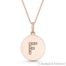 Initial Letter &quot;F&quot; CZ Crystal 14k Rose Gold 18x12mm Round Disc Necklace Pendant - $152.45+