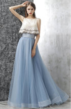 Dusty Blue Full Length Tulle Skirt Outfit Bridesmaid Custom Plus Size Tutu Skirt image 4