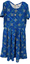 NWT LuLaRoe 2XL Deep Royal Blue Green Gold Cream Medallions Amelia Zip D... - $27.71