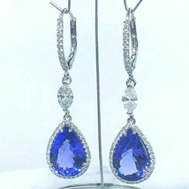 7.5Ct Simulated Blue Tanzanite Diamond Drop/Dangle Earring 14k White Gold Plated - £94.31 GBP